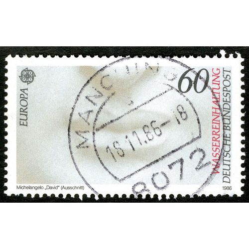 Timbre Oblitéré Deutsche Bundespost, Europa Cept, Michelangelo David Ausschnitt, Wasserreinhaltung, 1986, 60