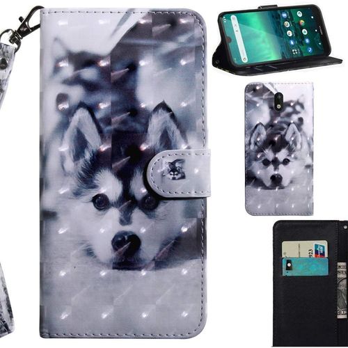 3d Coque Pour Nokia 1.3, Pu Cuir Flip Housse Étui Rabat Cover Case Wallet Portefeuille Support Avec Porte-Cartes Pochettes Dragonne Fermoir Magnétique - Chien
