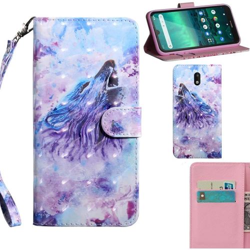 3d Coque Pour Nokia 1.3, Pu Cuir Flip Housse Étui Rabat Cover Case Wallet Portefeuille Support Avec Porte-Cartes Pochettes Dragonne Fermoir Magnétique - Loup