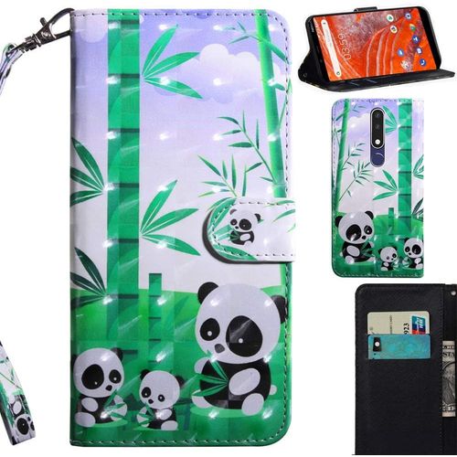 3d Coque Pour Nokia 3.1 Plus, Pu Cuir Flip Housse Étui Rabat Cover Case Wallet Portefeuille Support Avec Porte-Cartes Pochettes Dragonne Fermoir Magnétique - Panda