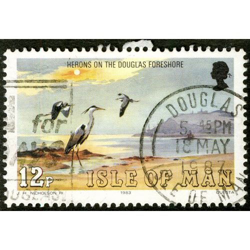 Timbre Oblitéré Isle Of Man, Herons On The Douglas Foreshore, 12p, 1983