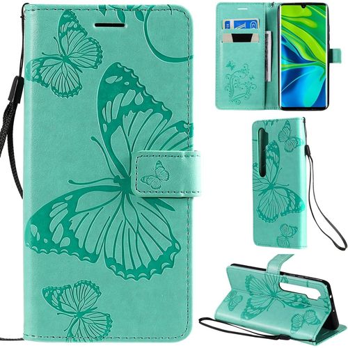 Xiaomi Mi Note 10/Note 10 Pro Coque Modèle 3d Papillon Pu Cuir Flip Housse Étui Cover Case Wallet Portefeuille Support Béquille Dragonne Fermeture Magnétique Pour Xiaomi Mi Note 10 Pro - Vert