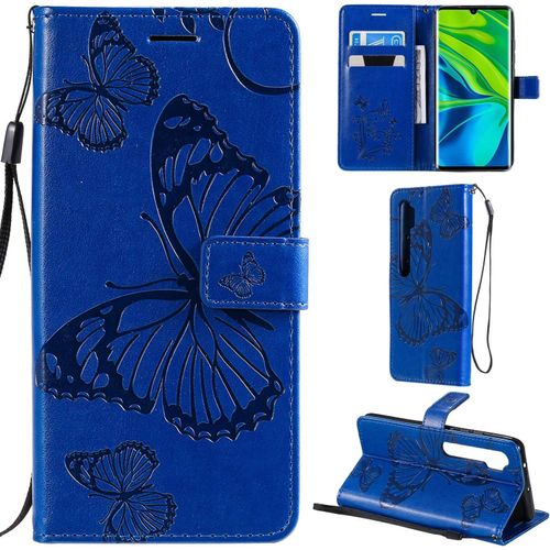 Xiaomi Mi Note 10/Note 10 Pro Coque Modèle 3d Papillon Pu Cuir Flip Housse Étui Cover Case Wallet Portefeuille Support Béquille Dragonne Fermeture Magnétique Pour Xiaomi Mi Note 10 Pro - Bleu