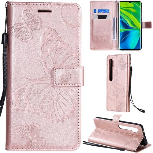 Xiaomi Mi Note 10/Note 10 Pro Coque Modèle 3d Papillon Pu Cuir Flip Housse Étui Cover Case Wallet Portefeuille Support Béquille Dragonne Fermeture Magnétique Pour Mi Note 10 Pro - Or Rose