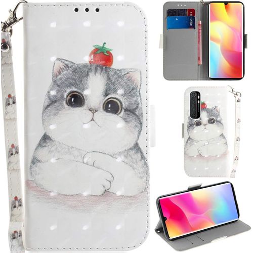 Xiaomi Mi Note 10 Lite Coque 3d Pu Cuir Magnétique Flip Housse Étui Cover Case Wallet Portefeuille Béquille Support Pochettes Dragonne Pour Xiaomi Mi Note 10 Lite - Chat Tomate