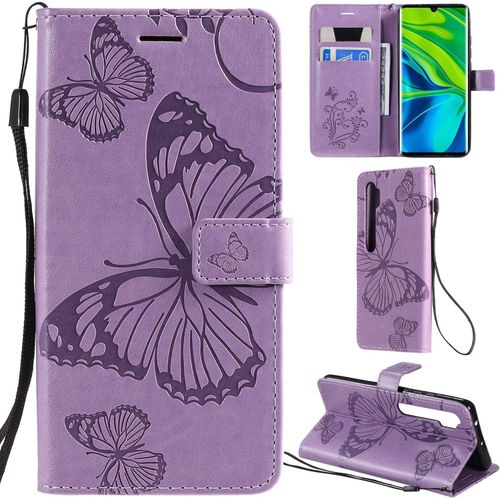 Xiaomi Mi Note 10/Note 10 Pro Coque Modèle 3d Papillon Pu Cuir Flip Housse Étui Cover Case Wallet Portefeuille Support Béquille Dragonne Fermeture Magnétique Pour Xiaomi Mi Note 10 Pro-Violet