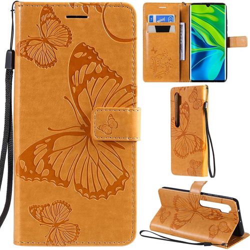 Xiaomi Mi Note 10/Note 10 Pro Coque Modèle 3d Papillon Pu Cuir Flip Housse Étui Cover Case Wallet Portefeuille Support Béquille Dragonne Fermeture Magnétique Pour Xiaomi Mi Note 10 Pro -Jaune