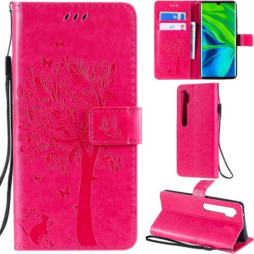 Xiaomi Mi Note 10/Note 10 Pro Coque Motif Arbre Chat Pu Cuir Flip Housse Étui Cover Case Wallet Portefeuille Support Avec Porte-Cartes Pour Xiaomi Mi Note 10 Pro-Rose