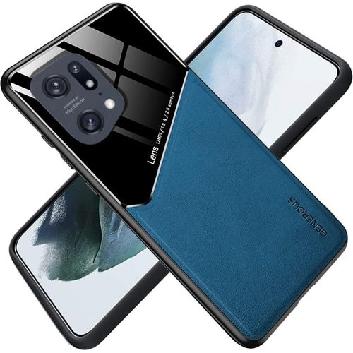 Coque Convient Pour Oppo Find X5 Premium Pu Cuir+Verre Antichoc Housse Etui Avec Magnétique Bleu