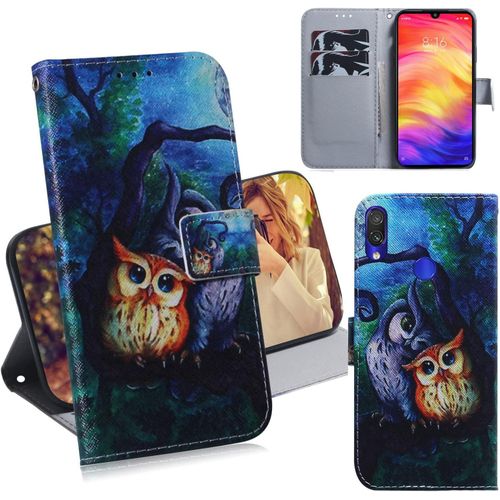 Xiaomi Redmi Note 7 Pro Coque Pu Cuir Flip Housse Étui Cover Case Wallet Portefeuille Supporter Avec Porte-Cartes Pour Xiaomi Redmi Note 7 Pro - Hibou