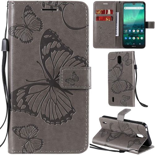 Nokia 1.3 Coque Modèle 3d Papillon Pu Cuir Flip Housse Étui Cover Case Wallet Portefeuille Support Béquille Dragonne Fermeture Magnétique Pour Nokia 1.3 - Gris