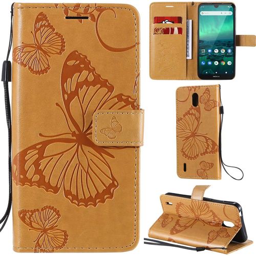 Nokia 1.3 Coque Modèle 3d Papillon Pu Cuir Flip Housse Étui Cover Case Wallet Portefeuille Support Béquille Dragonne Fermeture Magnétique Pour Nokia 1.3 - Jaune