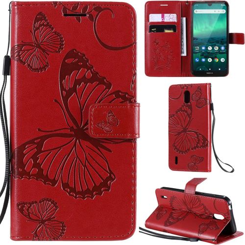Nokia 1.3 Coque Modèle 3d Papillon Pu Cuir Flip Housse Étui Cover Case Wallet Portefeuille Support Béquille Dragonne Fermeture Magnétique Pour Nokia 1.3 - Rouge
