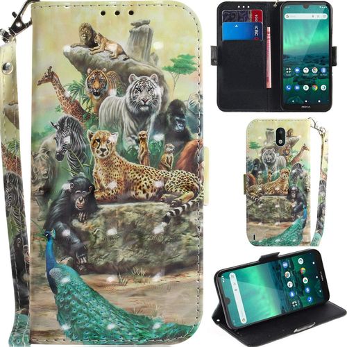 Nokia 1.3 Coque 3d Pu Cuir Magnétique Flip Housse Étui Cover Case Wallet Portefeuille Béquille Support Pochettes Dragonne Pour Nokia 1.3 - Animaux