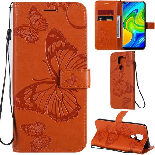 Xiaomi Redmi Note 9 Coque Modèle 3d Papillon Pu Cuir Flip Housse Étui Cover Case Wallet Portefeuille Support Béquille Dragonne Fermeture Magnétique Pour Xiaomi Redmi Note 9 - Orange