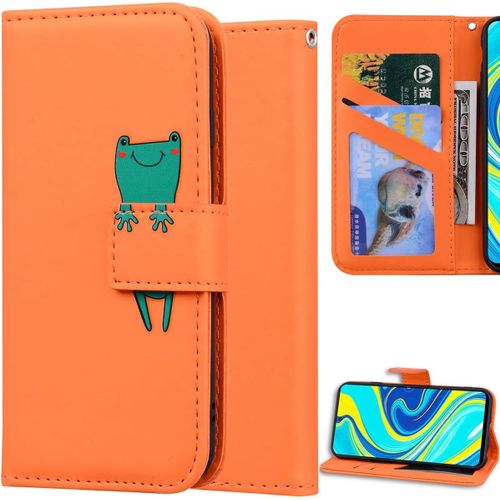 Coque Pour Xiaomi Redmi Note 9s/9 Pro/9 Pro Max, Dessin Animé Animal Modèle Magnétique Flip Wallet Protection Cover Housse Étui Case Pu Cuir Supporter Carte De Crédit Fentes-Orange Grenouille