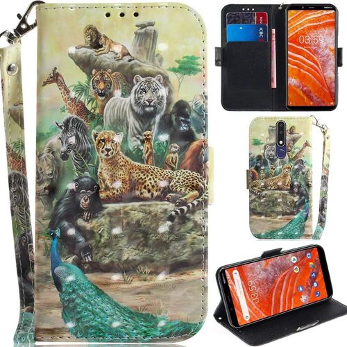 Nokia 3.1 Plus Coque 3d Pu Cuir Magnétique Flip Housse Étui Cover Case Wallet Portefeuille Béquille Support Pochettes Dragonne Pour Nokia 3.1 Plus-Animaux