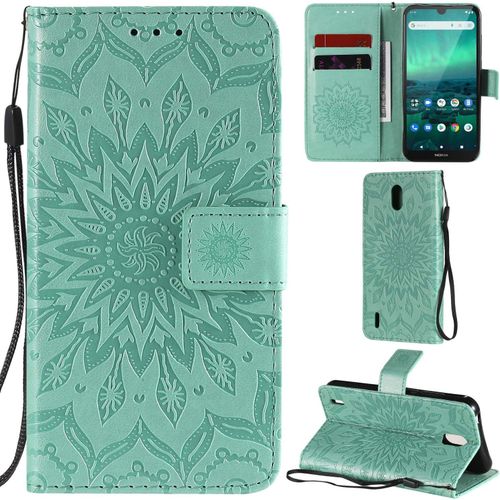 Nokia 1.3 Coque Motif Tournesol Pu Cuir Flip Housse Étui Cover Case Wallet Pochette Support Avec Porte-Cartes Pour Nokia 1.3-Vert