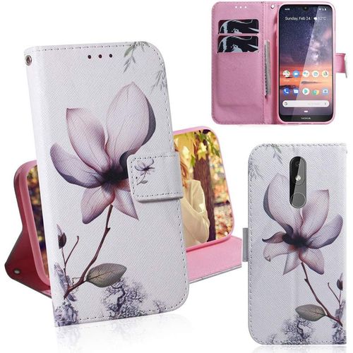 Nokia 3.2 Coque Pu Cuir Flip Housse Étui Cover Case Wallet Portefeuille Supporter Avec Porte-Cartes Pour Nokia 3.2 - Fleur