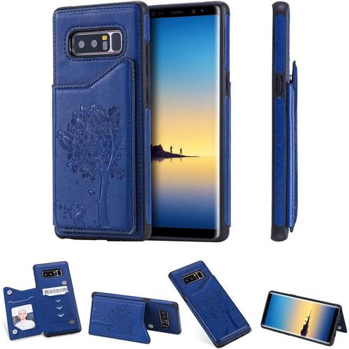 Coque For Samsung Galaxy Note 8, Motif Arbre Chat Magnétique Boucle Pu Cuir Housse Étui Cover Case Support Tpu Silicone Avec Porte-Cartes - Bleu