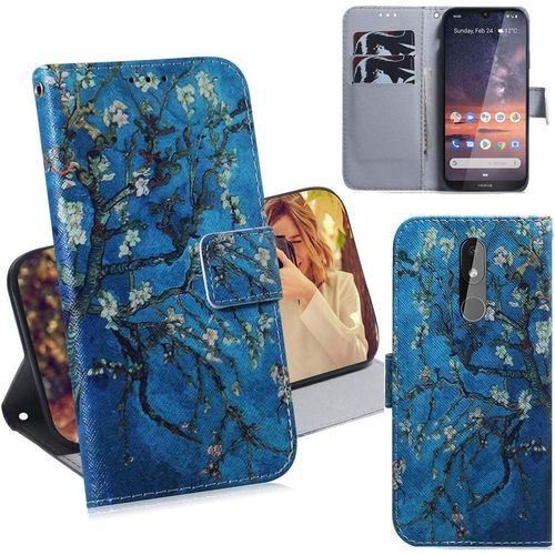 Nokia 3.2 Coque Pu Cuir Flip Housse Étui Cover Case Wallet Portefeuille Supporter Avec Porte-Cartes Pour Nokia 3.2 - Fleur Bleu