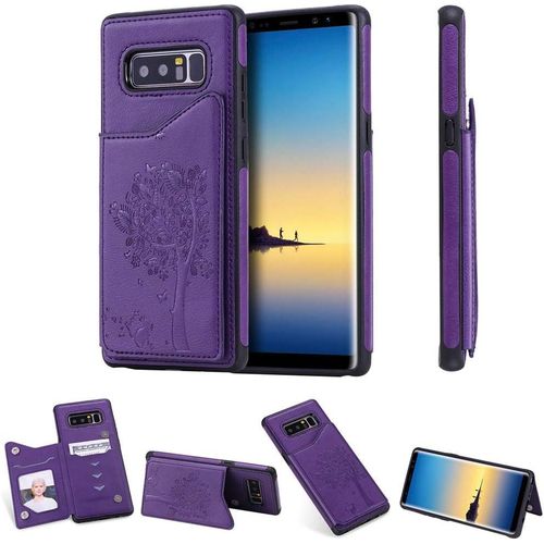 Coque For Samsung Galaxy Note 8, Motif Arbre Chat Magnétique Boucle Pu Cuir Housse Étui Cover Case Support Tpu Silicone Avec Porte-Cartes - Violet