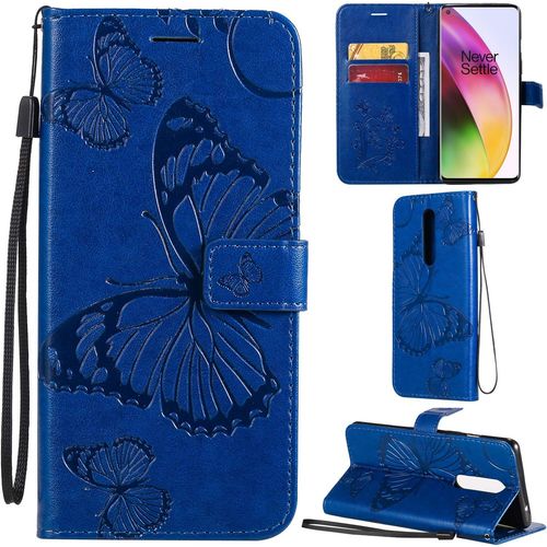 Oneplus 8 Coque Modèle 3d Papillon Pu Cuir Flip Housse Étui Cover Case Wallet Portefeuille Support Béquille Dragonne Fermeture Magnétique Pour Oneplus 8 - Bleu