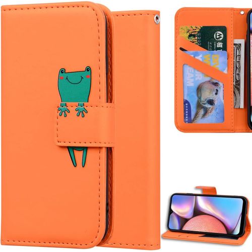 Coque Pour Huawei P Smart 2019/Honor 10 Lite, Dessin Animé Animal Modèle Magnétique Flip Wallet Protection Cover Housse Étui Case Pu Cuir Supporter Carte De Crédit Fentes-Orange Grenouille