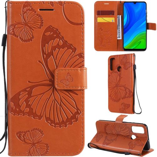 Huawei P Smart 2020 Coque Modèle 3d Papillon Pu Cuir Flip Housse Étui Cover Case Wallet Portefeuille Support Béquille Dragonne Fermeture Magnétique Pour Huawei P Smart 2020 - Orange