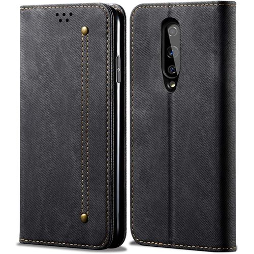 Coque Oneplus 8, Rétro Denim Housse En Cuir Magnétique Portefeuille À Rabat Avec Béquille Etui Pour Oneplus 8 Noir