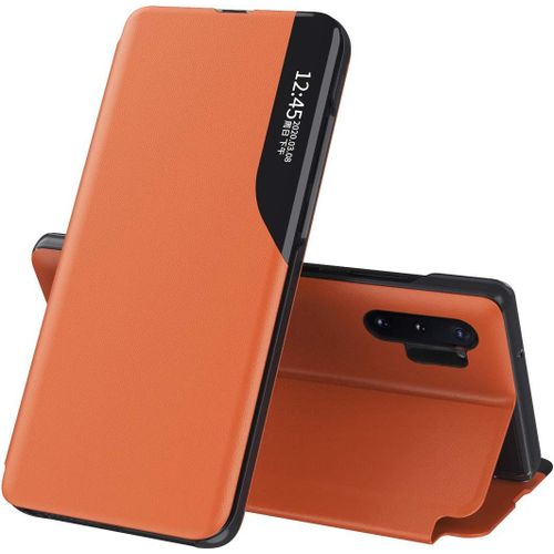 Étui En Cuir Pu Pour Galaxy Note 10 Plus Coque, Smart View Fenêtre Flip Stand Cover Housse De Protection Pour Samsung Galaxy Note 10 Plus Orange