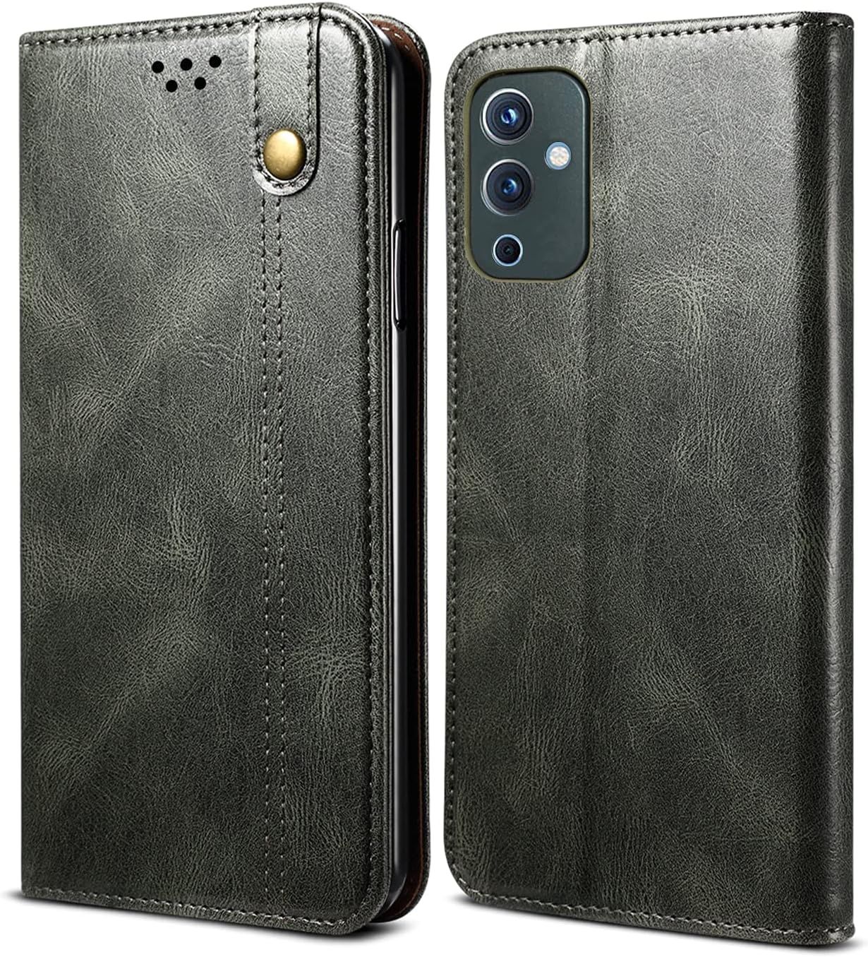 Oneplus 9 Coque, Étui En Cuir Premium Avec Emplacements Pour Cartes Et Fermeture Magnétique Portefeuille À Rabat Avec Béquille Housse Pour Oneplus 9 Vert