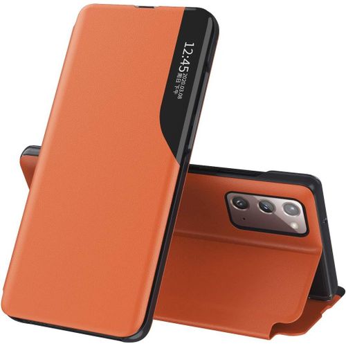 Étui En Cuir Pu Pour Galaxy Note 20 Coque, Smart View Fenêtre Flip Stand Cover Housse De Protection Pour Samsung Galaxy Note 20 Orange