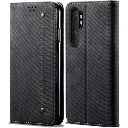Coque Xiaomi Mi Note 10 Lite, Rétro Denim Housse En Cuir Magnétique Portefeuille À Rabat Avec Béquille Etui Pour Xiaomi Mi Note 10 Lite Noir