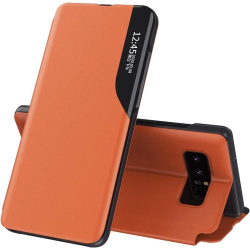 Étui En Cuir Pu Pour Galaxy Note 8 Coque, Smart View Fenêtre Flip Stand Cover Housse De Protection Pour Samsung Galaxy Note 8 Orange