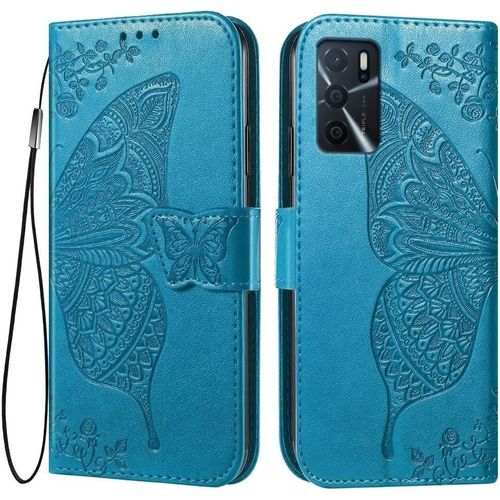 Coque Pour Oppo A16/Oppo A16s/Oppo A54s 6.52"" Inches Etui Flip Magnétique Avec 3 Fentes Pour Cartes 1 Portefeuille, Housse-Bleu