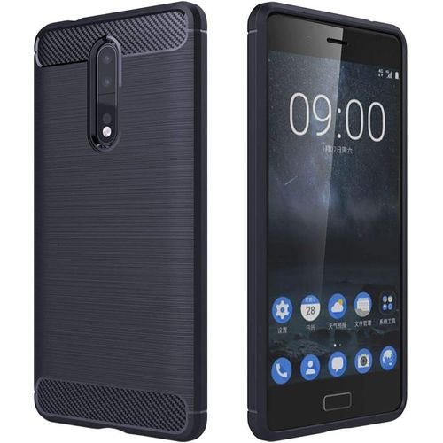 Coque Compatible Avec Nokia Nokia 8 Housse Etui Gel Motif Fibre Carbone Luxe Flex Tpu Premium Bleu Foncé Appareil: 151.5 X 73.7 X 7.9mm 5.3''