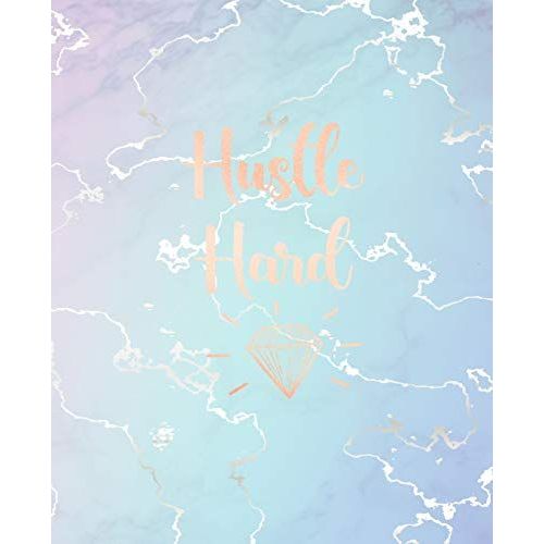 Hustle Hard: Inspirational Quote Notebook, Elegant Blue Marble And Rose Gold | 7.5 X 9.25, 120 College Ruled Pages