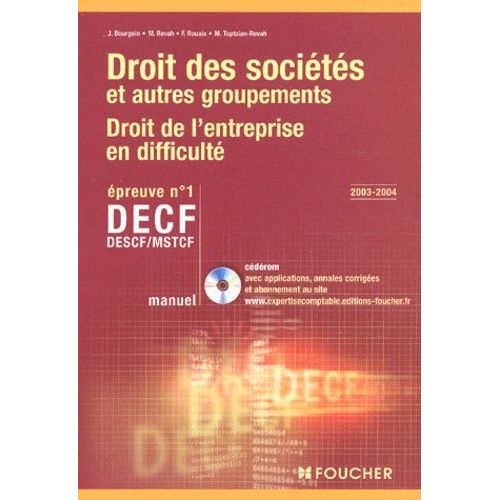 Decf N° 1 Droit Des Sociétés Et Autres Groupements, Droit De L'entreprise En Difficulté (1 Cd-Rom)