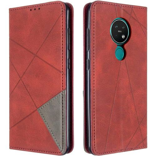 Nokia 6.2 7.2 Coque Flip Cover Portefeuille À Rabat Magnétique Étui En Cuir Avec Emplacement Carte Housse De Protection Pour Nokia 6.2 7.2 6.3"" Rouge