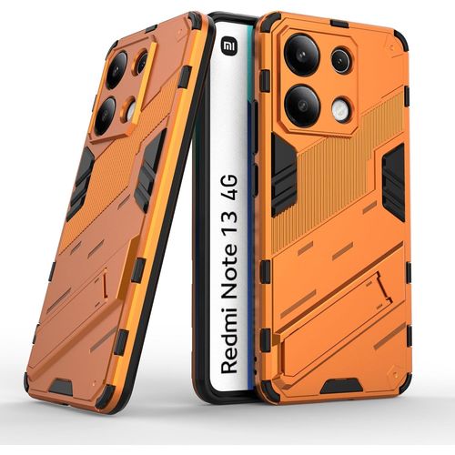 Coque Pour Xiaomi Redmi Note 13 4g Avec Support Invisible Qualité Militaire Anti-Chute Protection Fonction De Support De Voiture Magnétique Étui Pc Et Tpu, Orange