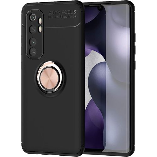 Ultra Mince Doux Tpu Housse Pour Xiaomi Mi Note 10 Lite Etui Coque 360 Ring Magnetique Holder Robuste Protection Rugged Armor Bumper Telephone Case Cover Rose+Noir
