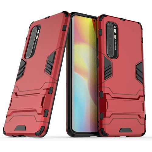 Xiaomi Mi Note 10 Lite Coque, Avec Support De Téléphone Portable¿Structure Double Couche Anti-Poussière Et Antichoc¿Etui Housse Pour Xiaomi Mi Note 10 Lite-Rouge
