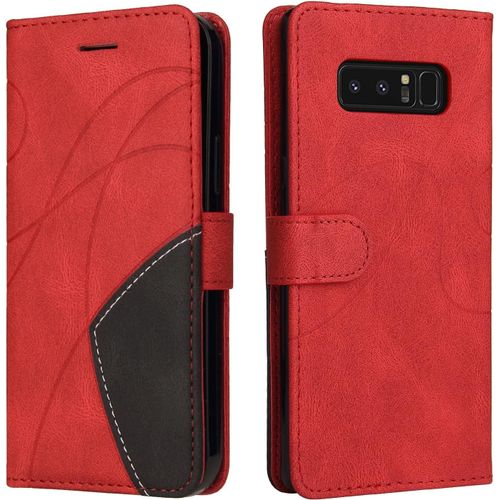 Coque Pour Samsung Galaxy Note 8, Etui En Cuir Pu Portefeuille Housse Fermeture Magnétique Und Flip Protection Case Avec Antichoc Tpu, Etui À Rabat, Fentes Pour Cartes Rouge