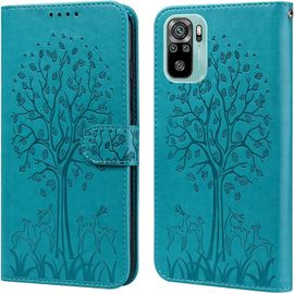Coque Avec Compatible Xiaomi Redmi Note 10/Note 10s Avec Verre Trempé Motif De Gaufrage Housse Pu Cuir Case À Rabat Avec Fentes Pour Cartes Fonction De Support Bleu