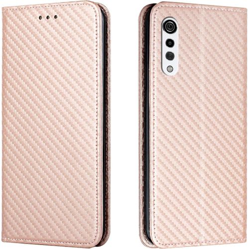Compatible Avec Lg G9 G900 Velvet Avec Protecteur D'écran, Étui À Rabat En Fibre De Carbone À Aimant Puissant De Couleur Unie, Coque Antichoc Or Rose