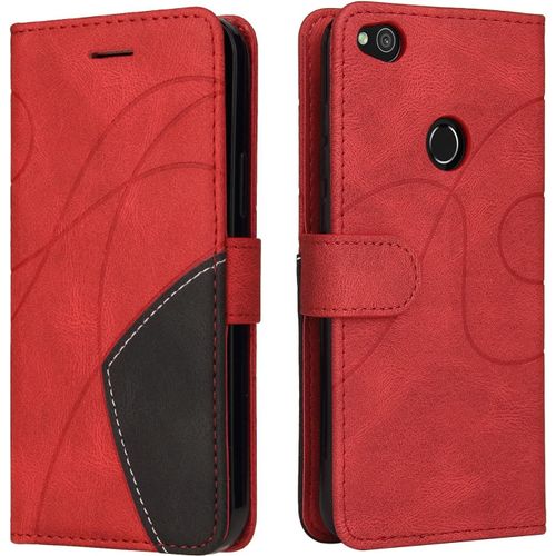 Coque Pour Huawei P8 Lite 2017 / Honor 8 Lite/ P9 Lite 2017, Etui En Cuir Pu Portefeuille Housse Magnétique Protection Case Avec Antichoc Tpu, Etui À Rabat, Fentes Pour Cartes Rouge