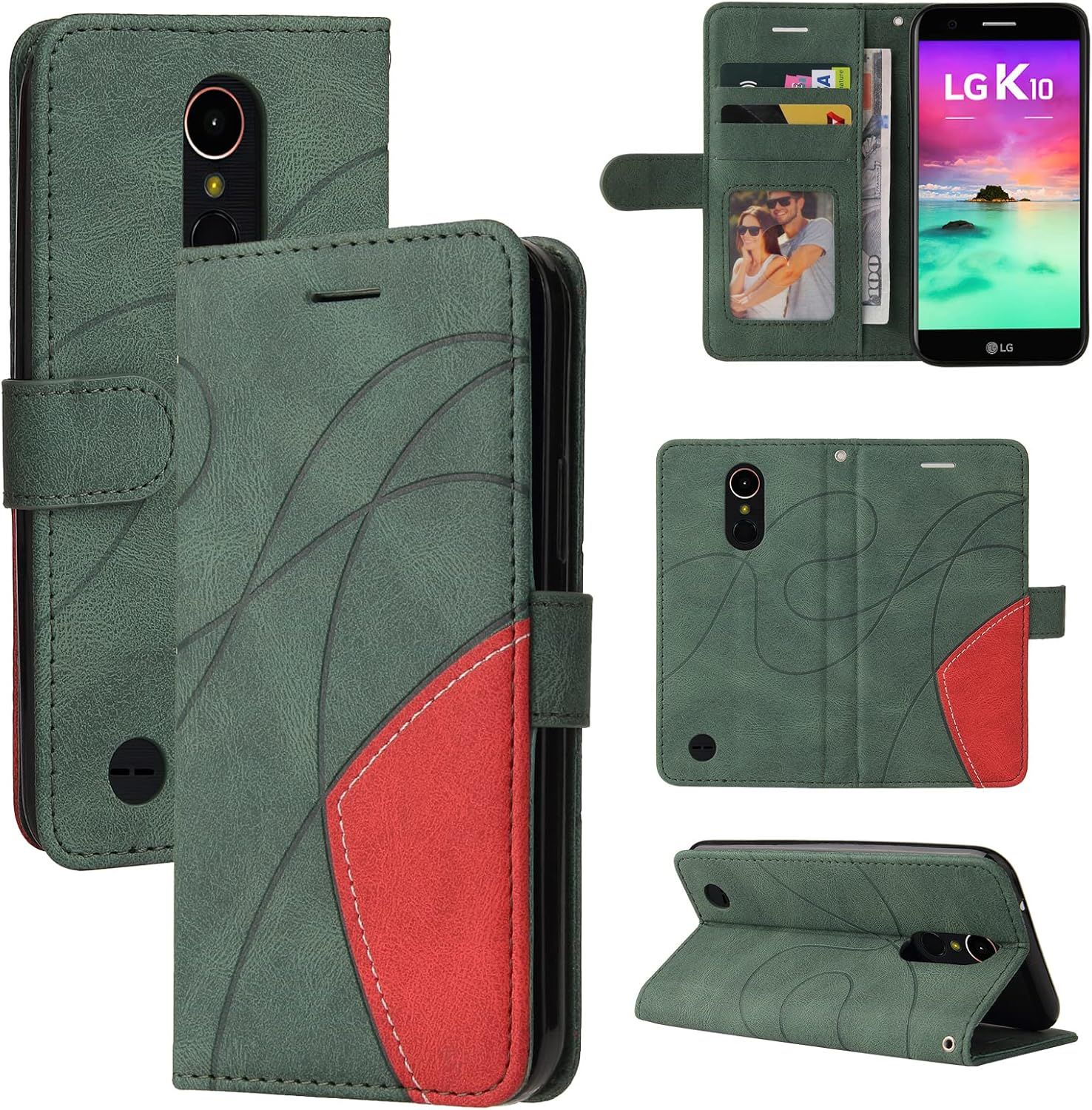 Coque Pour Lg K10 2017, Cuir Multifonction, Antivol,Pochette De Portefeuille,Fermeture Magnétique Flip Case Pour Lg K10 2017 - Vert