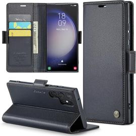 Coque pour Samsung Galaxy S23 Ultra +[ 2 Pièces Verre Trempé d'écran] Etui  Protection Housse Premium en Cuir PU Pochette Fermeture Magnétique Flip  Case, Noir
