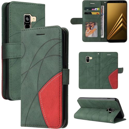 Coque Pour Samsung Galaxy A8 2018, Cuir Multifonction, Antivol,Pochette De Portefeuille,Fermeture Magnétique Flip Case Pour Samsung Galaxy A8 2018 - Vert